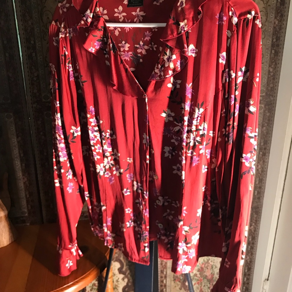 Floral Red Silk Women's Blouse